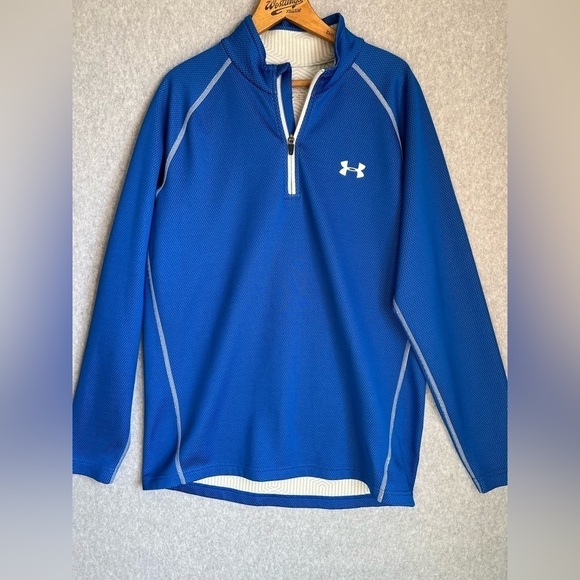 Under Armour Shirt Men's Large Coldgear Fitted Pullover 1/2 Zip  Blue - Picture 1 of 5